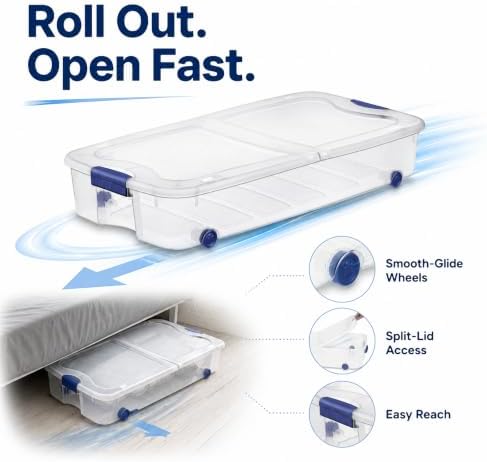 66 Qt Under Bed Storage Container, Wheeled Clear Latching Lid(2-Pack) - Image 6