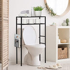 MyGift 2-Tier Over The Toilet Storage Rack, Over Toilet Bathroom Organizer, Freestanding Above Toilet Shelf with Removable Magazine Holder Basket, Black Metal Cabinet for Laundry Space Saver - Image 4