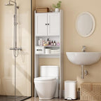 Over the Toilet Storage Cabinet, Tall Slim Bathroom Organizer with Doors, Adjustable Shelves & Built-in Toilet Paper Holder, Space-Saving Above Toilet Cabinet for Small Bathrooms(White) by Nivisre