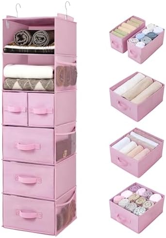 GRANNY SAYS Hanging Closet Organizer, 5 Drawers, 6 Shelves, 6 Pockets, Pink by GRANNYSAYS