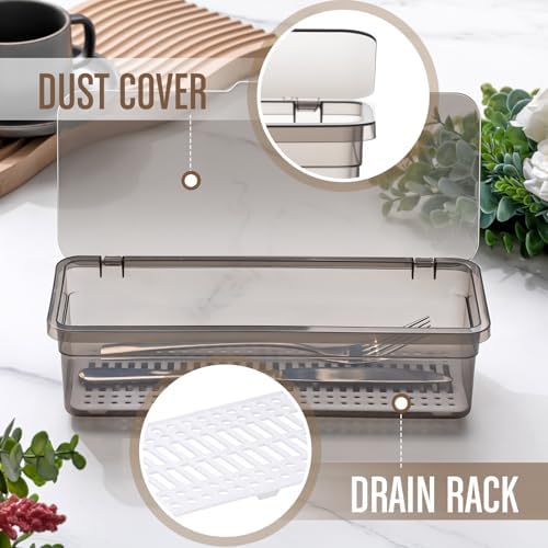 Remerry 6 Pcs Utensil Organizer with Lid, Flatware Tray Drainer, Grey - Image 2