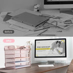 Sinboun Letter Tray Paper Organizer 5-Tier Desk Organizer File Organizer Paper Holder with Handle, Metal Desktop Document Shelf Tray Office Classroom Organization - Pink, PK5CENGTISHOU - Image 3