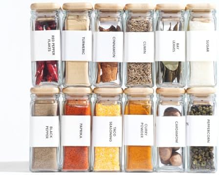 APT 1101 Glass Storage Jars with Bamboo Lid, glass canisters with airtight lids, Clear jars with lids for Spice, Cookie, Candy, Tea, Coffee Bean and Rice (White, 4oz, set of 12) - Image 2