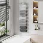 SWTYMIKI Hanging Towel Racks for Bathroom - 9 Tier Over the Door & Wall Mounted Bath Rolled Towel Storage Organizer Holder for Small Bathroom, RV, Camper, White (Patented) - Image 5