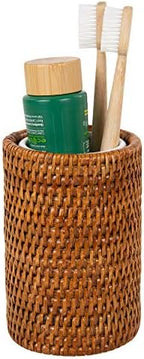 KOUBOO La Jolla Rattan Bathroom Tumbler and Toothbrush Holder (10fl.oz.), Honey-Brown - Image 6