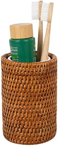 KOUBOO La Jolla Rattan Bathroom Tumbler and Toothbrush Holder (10fl.oz.), Honey-Brown - Image 6