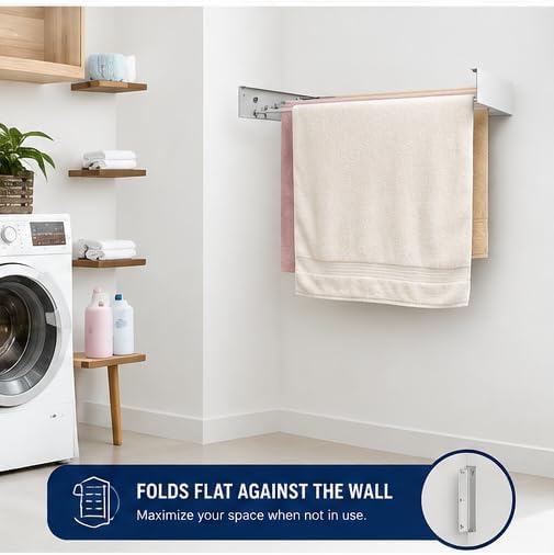 Maplefield Wall Mounted Foldable Drying Rack - Heavy Duty 50 lb Laundry Rack - Rust Resistant Indoor & Outdoor Use - Easy Wall Mount Installation - Image 6