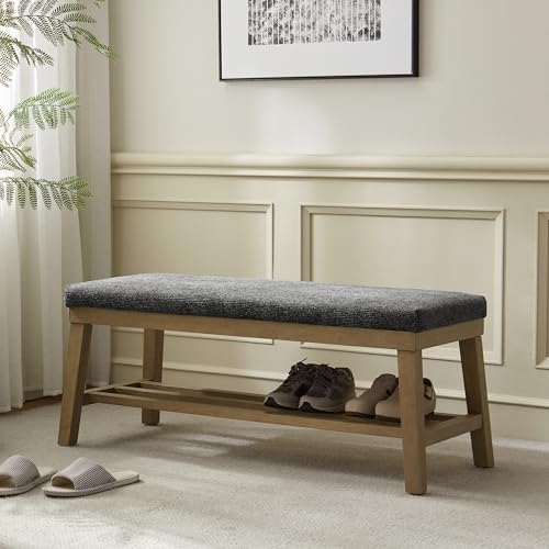 VKNOW Entryway Bench, Storage Shoe Bench with Rubberwood Legs, Black by VKNOW