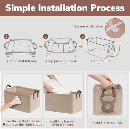 CHICVITA 45L Extra Large Fabric Storage Bins for Shelves, 2Pack, Brown - Image 7