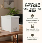 Bigso John Fiberboard Label Frame Desktop File Storage Box - Document Organizer for Important Paperwork - Durable Hanging File Box with Lid & Metal Label Window - 7.36 x 13.38 x 10.51 in - White - 2pk - Image 2