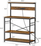 SUPERJARE Bakers Rack with Power Outlets, Microwave Stand, 39.4 X 14.3 Inch Larger Desktop, Kitchen Storage Rack with Adjustable Middle Shelf, 6 S-Shaped Hooks, Coffee Bar Stand, Rustic Brown - Image 7