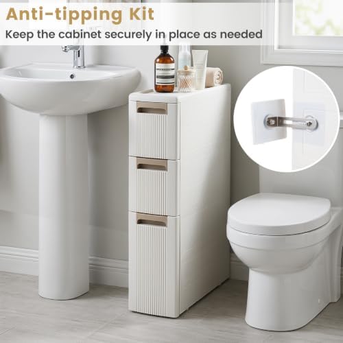 Giantex 3-Tier Narrow Storage Cabinet, Slim Rolling Cart with 3 Drawers & 2 Removable Dividers, Plastic Storage Organizer with Wheels for Small Spaces Bathroom Kitchen - Image 7