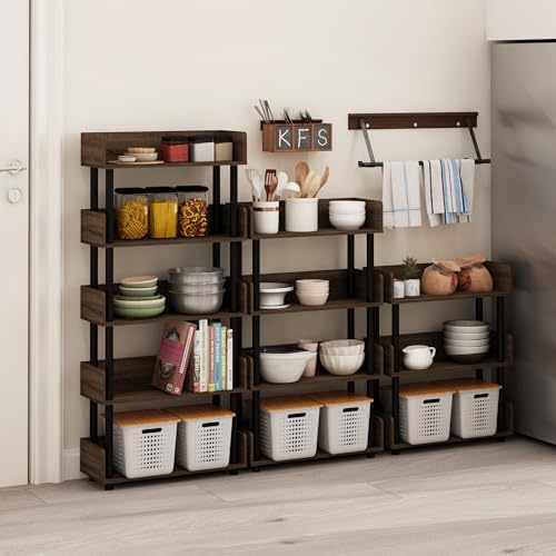 Furinno TURN-N-TUBE Display Shelf, 3-Tier Storage Shelves with Side Panels, Open Shelves Book Shelf with Rounded Corner Top Edges, for Organization and Storage, Living Room, Home Office, Walnut - Image 2