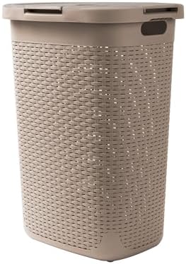 Mind Reader Slim Laundry Hamper with Lid, 60L Tall Clothes Basket, Narrow Tapered Design for Bathrooms, Closets and Laundry Rooms, Plastic, Tan - Image 6
