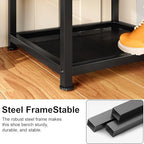 Small Shoe Storage Bench with PU Leather Seat Cushion, 3-Tier Freestanding Shoe Rack Organizer for Entryway, Heavy-Duty Metal Mesh Shelves, Supports Up to 300 lbs, Black (15.7"x11.4"x17.5") - Image 7