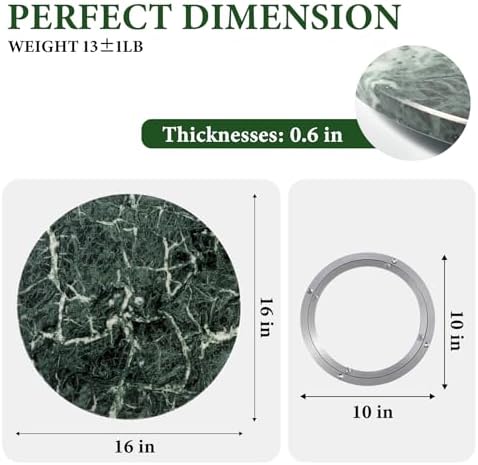 Koville 16'' Green Marble Lazy Susan Marble Turntable for Kitchen Dinning, Lazy Susans Organizer for Cabinet, Serving Rotation Spinning Tabletop Organizer Swiveling, Spice Rack Storage(Indian Green) - Image 2