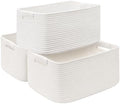 3 Pack Large Storage Basket for Organizing, 17.5"x13"x7" Woven Basket for Shelves, Closet Cube Storage Bins with Wrapped Handle, Cotton Rope Baskets for Kitchen, Clothes, Toys(Off White) by Degeyoyo