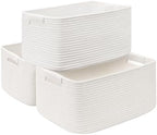 3 Pack Large Storage Basket for Organizing, 17.5"x13"x7" Woven Basket for Shelves, Closet Cube Storage Bins with Wrapped Handle, Cotton Rope Baskets for Kitchen, Clothes, Toys(Off White) by Degeyoyo