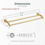 FORIOUS Double Towel Bar 24", Bathroom Towel Holder Rod Wall Mounted Gold - Image 2
