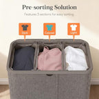 Lifewit 185L 3 Section Laundry Hamper with Lid, Laundry Basket, Brown - Image 3