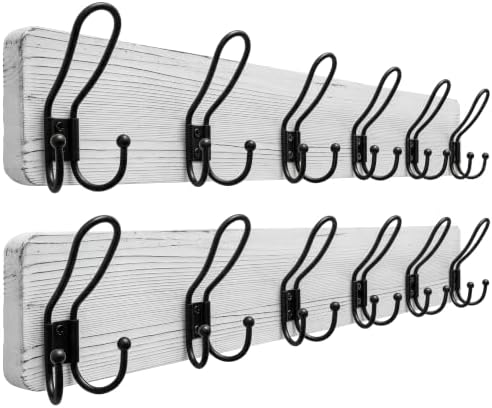 SKOLOO Coat Rack Wall Mount, Solid Wood Wall Mounted Coat Rack with Hooks, 24 Inch Wooden Coat Hooks for Wall, Rustic Entryway Hallway Organizer, Pre-Assembled, Weathered White, Pack of 2 by SKOLOO