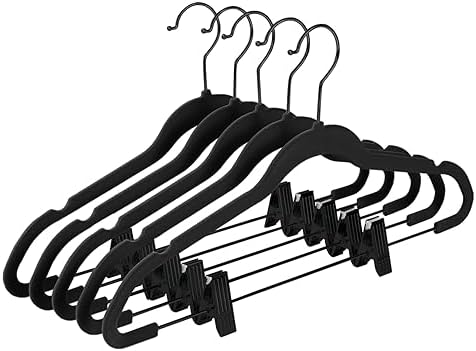 MIZGI Premium All Black Velvet Pants Hangers with Adjustable Clips (Pack of 20) Slim Skirt Hangers- Non Slip Felt Outfit Dress Hangers- Black Hooks,Space Saving Shirt Clothes Hangers by MIZGI