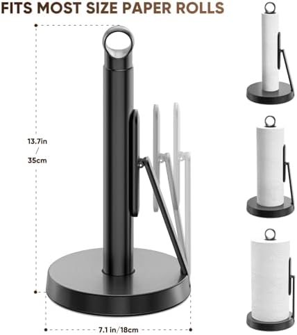 theaoo Heavy-Duty Paper Towel Holder with Tension Arm, Countertop(1, Black) - Image 2
