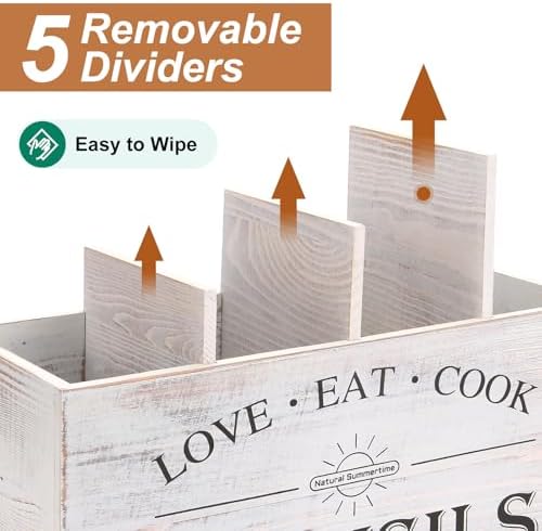2 PC Wooden Utensil Holder,（With 4-Compartments size*1 + 3-Compartments size*1） Extra Large Kitchen Counter,Cooking Spatula Organizer,Farmhouse Decor, Rustic Cooking Utensil - Image 4