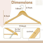 Wooden Hangers, 30 Pack Slim Wood Coat Hangers with Extra Smooth Finish, Precisely Cut Notches and Chrome Swivel Hook, Wooden Clothes Hangers for Shirt Suit Jacket Dress, Natural - Image 2