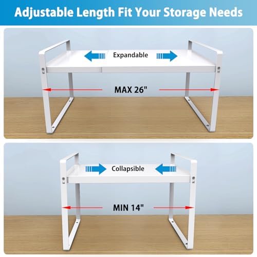 Expandable Cabinet Shelf Organizer, 11 Inch Deep, White, 2 Pack - Image 2