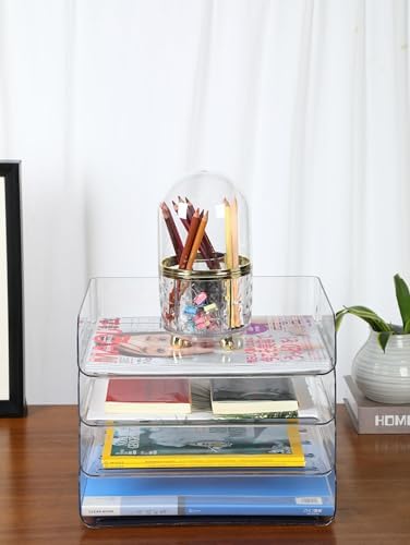 4 Tier Stackable A4 Paper Trays, Office Desk File Holder, Tidy File Document Letter Book Paper Organizer (4 Tiers,Clear) - Image 3