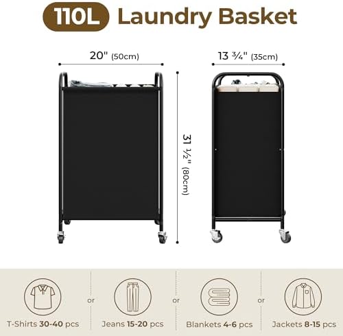 GRANNY SAYS Laundry Hamper, Large Cart with Wheels and Handles, Black, 110L - Image 2