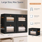 DIMJ Storage Bins with Lids - 5 Pack Front Opening Stackable Fabric Storage Boxes with Clear Window & Handles, Collapsible Closet Organizers for Clothes, Sweaters, Shelf Storage, Bedroom, Black - Image 6