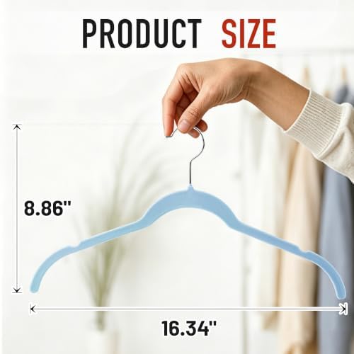 Sishynio Velvet Hangers 50 Pack, Non-Slip Slim Felt Clothes Hangers Blue - Image 3