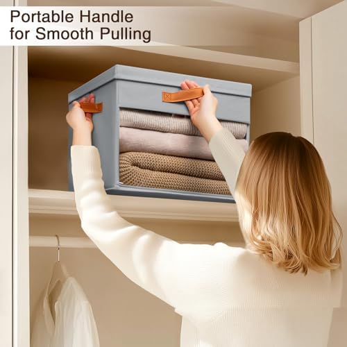 Homsorout Large Storage Bins with Lids - 4 Pack Foldable Decorative Organizers with Clear Windows & Handles, Cube Storage Organizers for Clothes, Blankets, Sweaters, Sheets, Grey - Image 3