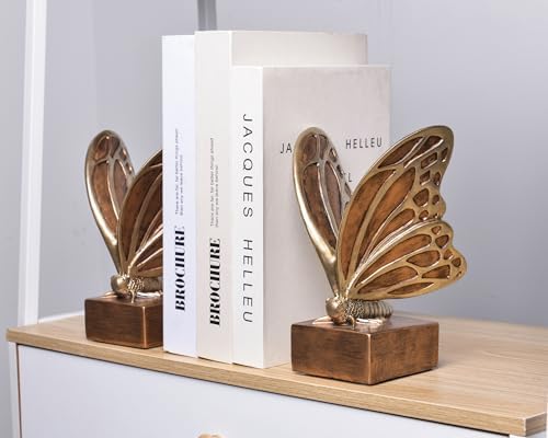 Vintage Brown Butterfly Bookends,Resin Book Ends for Shelves,Heavy Duty Decorative Bookends,Creative Book Stopper Holder Decor for Desk Home Office,Shelf Decoration,Gifts for Mother's Day - Image 6