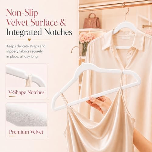 Smartor White Velvet Hangers 50 Pack, Non Slip Rose Gold Hook Felt Hangers - Image 2