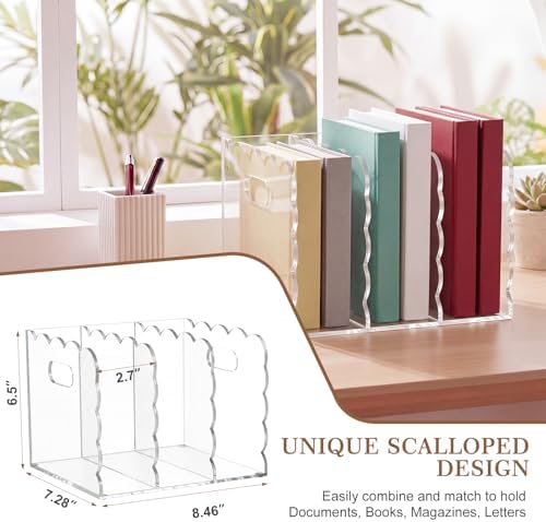 1 PC Scalloped Acrylic Magazine Holder, File Organizer, Handle Cutout Style - Image 2