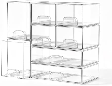 Clear Stackable Storage Drawers Set of 6 Bathroom Makeup Organizer Bins by Unknown