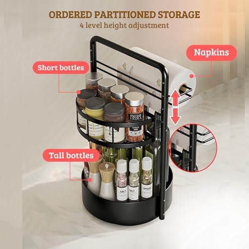 Rotating Spice Rack with Paper Towel Holder, Black - Image 5