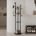 Muwuele Solid Wood Rotary Coat Rack, Freestanding Coat Rack with 3 Shelves and 9 Hooks, Coat tree for Bedroom, Entryway, Livingroom, Coat Hanger Stand for Coats, Scarves, Handbags (Black) by Muwuele