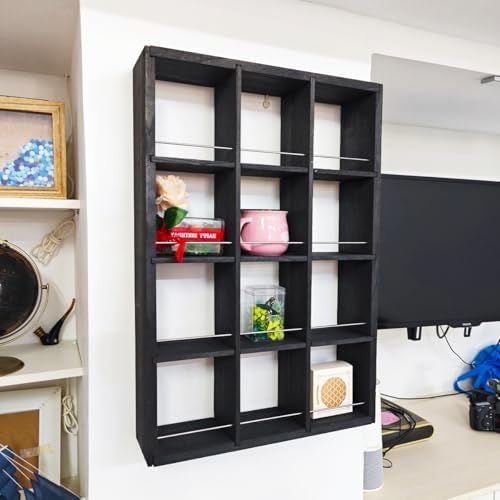 12 Grid coffee mug display shelf, 17x25" Wooden cup shelf for wall, Black - Image 6