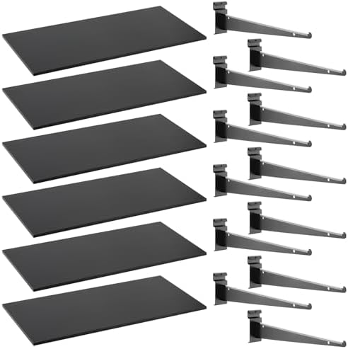 Barydat 6 Pack Wooden Gridwall Shelf with Metal Bracket 24 × 12 Inch Gridwall Shelves Heavy Duty Grid Wall Shelving Grid Wall Panel Display Organizer Accessories for Home Garage Workbench Retail Store by home