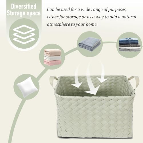 BROWNLILY Handwoven Clothes Basket Laundry Hampers Large Wicker Storage Baskets for Shelves Blankets Closet Storage Bins Car Bedroom Bathroom Organizers and Storage Bath (Pack of 4, Green) - Image 3