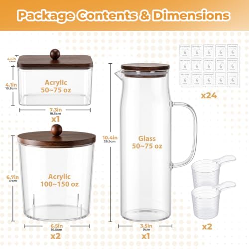 Acrylic Laundry Pod Containers and Dryer Sheet Holder & Glass Laundry Detergent Dispenser with Handle, Labels, and Spoons, for Laundry Room Organization and Storage (4 Pack, Brown) - Image 2