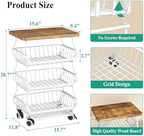 SAYZH 4-Tier Fruit and Vegetable Basket Stand for Kitchen, Wood Top, White - Image 2