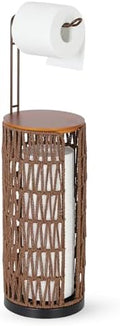 Trongee Freestanding Toilet Paper Holder with Storage,3 Rolls of Rattan Tissue Holder for Bathroom,Woven Toilet Paper Roll Holder Stand,Boho Bathroom Decor Farmhouse Toilet Paper Storage-Deep Brown by Trongee