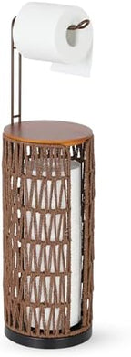 Trongee Freestanding Toilet Paper Holder with Storage,3 Rolls of Rattan Tissue Holder for Bathroom,Woven Toilet Paper Roll Holder Stand,Boho Bathroom Decor Farmhouse Toilet Paper Storage-Deep Brown by Trongee