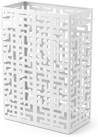 BEWBBAT Umbrella Holder Stand for Entryway, Square Metal Umbrella Rack, Freestanding Rectangular Hollow Rack for Home Office, 16 x 10 x 5 Inch, White by BEWBBAT