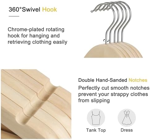 TOPIA HANGER Unfinished Natural Wooden Hangers 30 Pack- 360° Swivel Hook and Smoothly Cut Shoulder Notches-Premium Wood Clothes Hangers for Suit, Coat, Jacket, Pant, Camisole-CT10N30 - Image 3